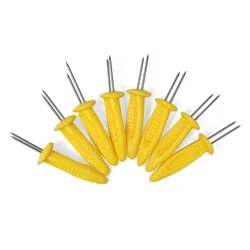 6PCS Corn Holder BBQ Tools Stainless Steel Meat Cob Holder Skewers Heat-resistant Small SS Corn Holders Grilling Accessories