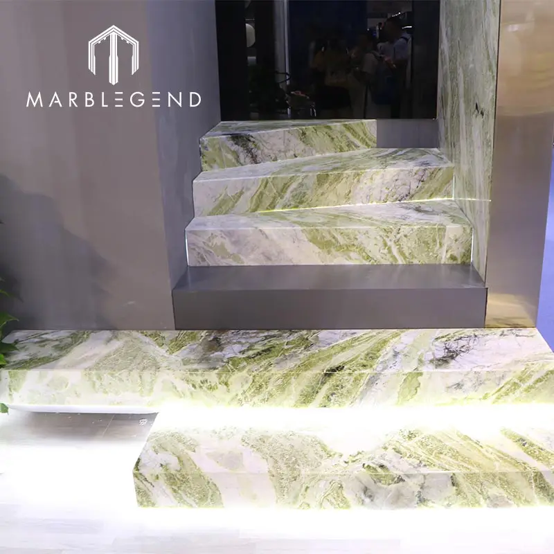 luxury villa decor material natural marble stone stair green onyx marble tiles floors
