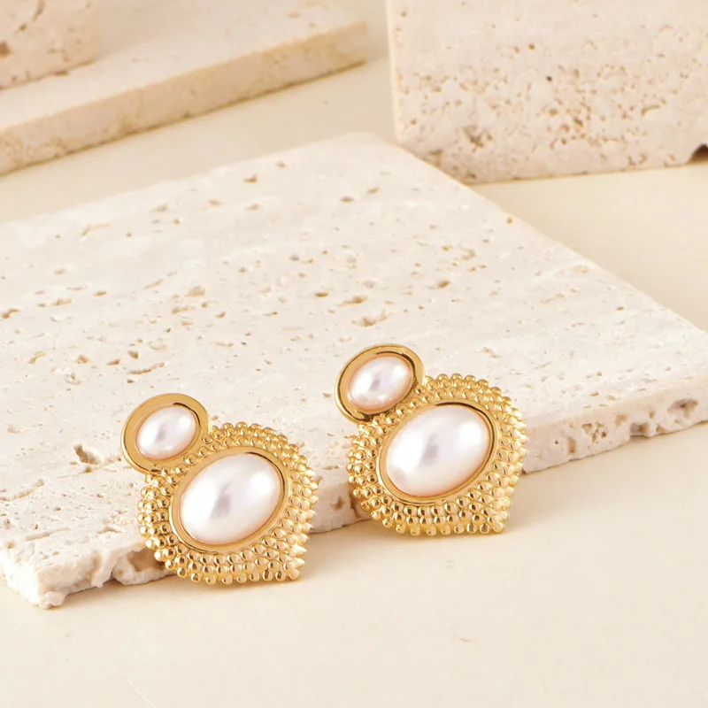 Fashion exaggeration Earrings Stainless Steel Flower earrings Pearl set spiral hurricane shaped pearl studs woven earrings