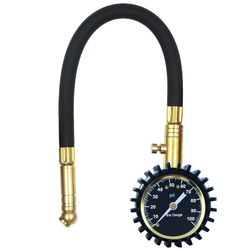 Tyre Pressure Gauge, 100PSI Dial Gauge Meter for Car With Flexible Hose Protective Rubber Guard
