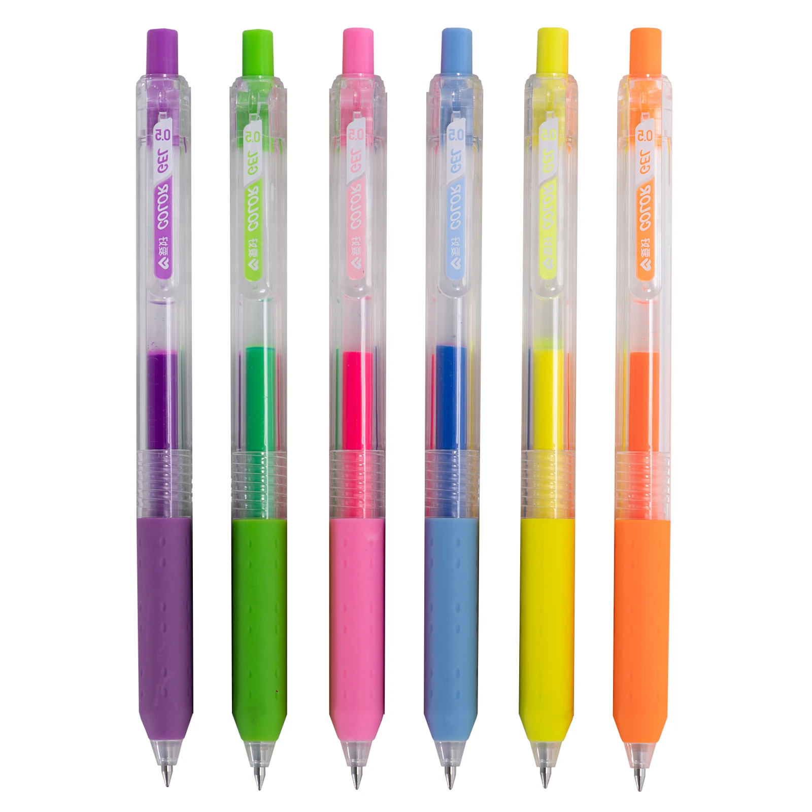 Aihao Retractable 6 Color 0.5mm Large Ink Supply Press BTS Gel Pen Set With Logo