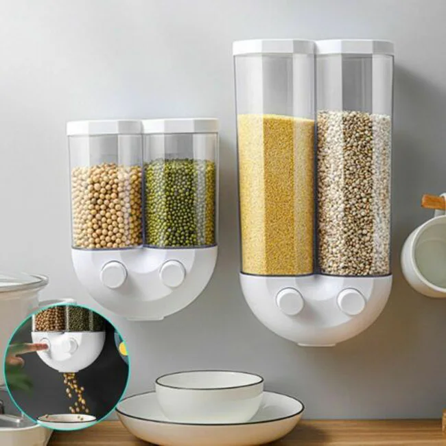 Dropshipping  Wall Mounted Dry Food Oatmeal Rice Box Container Dispenser Silo Grain Storage