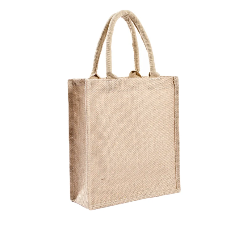Reusable Gift Customized logo Retro Thick Waterproof  Eco Friendly Jute shopping bag lamination linen tote bag
