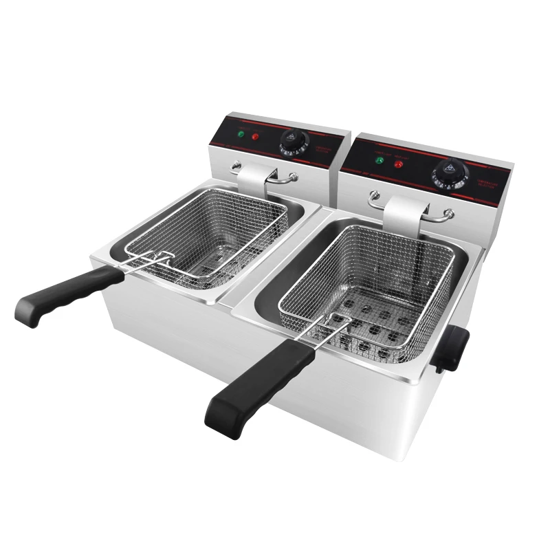 Commercial double Two cylinder electric deep fryer french fries oven hot pot fried chicken frying machine pan 2 Oil Tanks