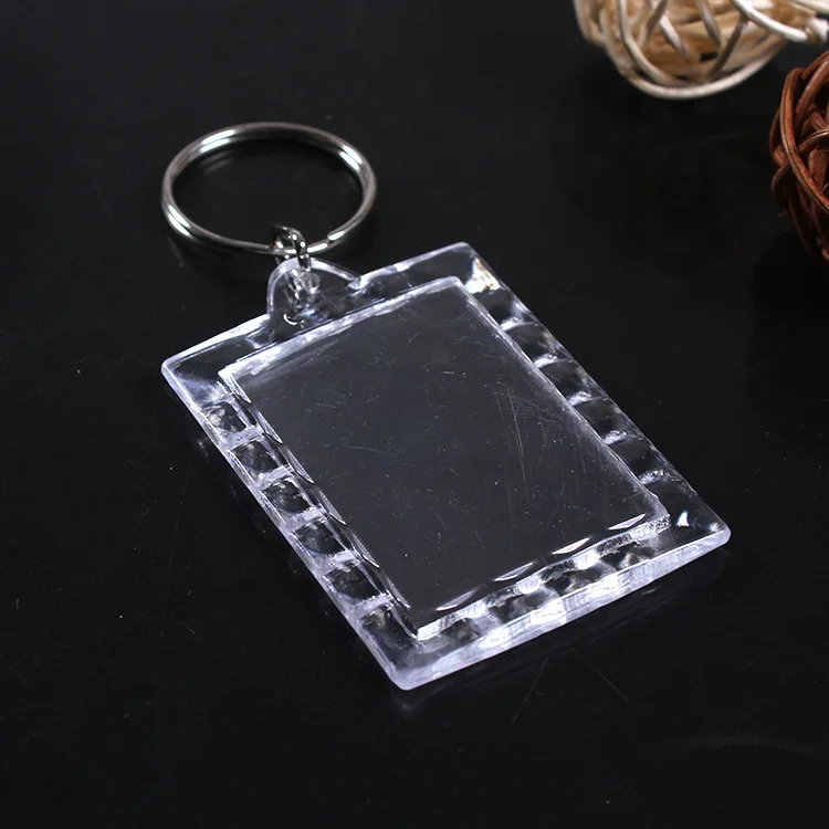 Clear Acrylic Photo Holder Keychain Transparent Zinc Alloy Plastic Charms Holographic Key Chain Charm Plastic Keychains 6 Color