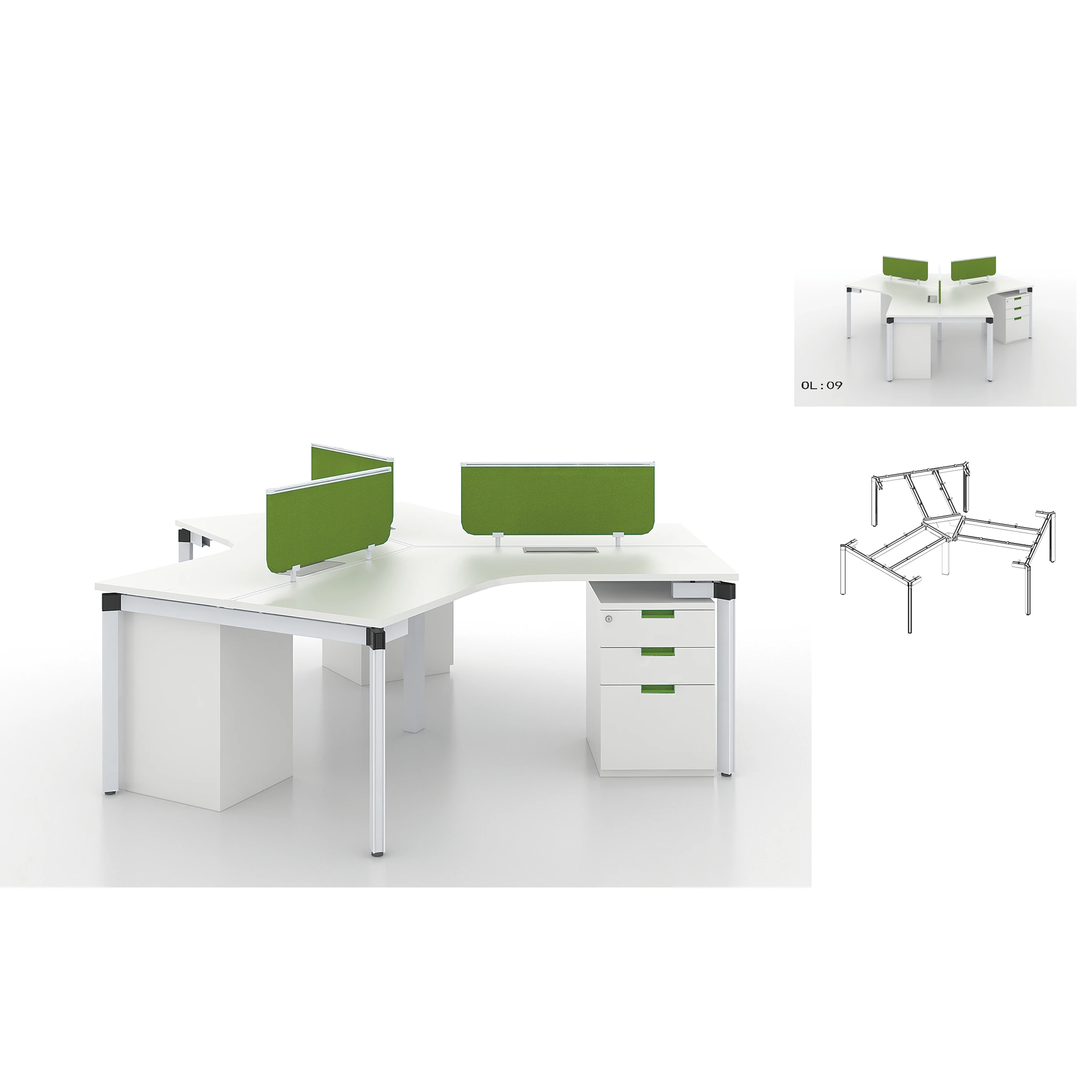 Small office 4 people seater wooden board white executive modular computer workstation desk table in modern style with screen