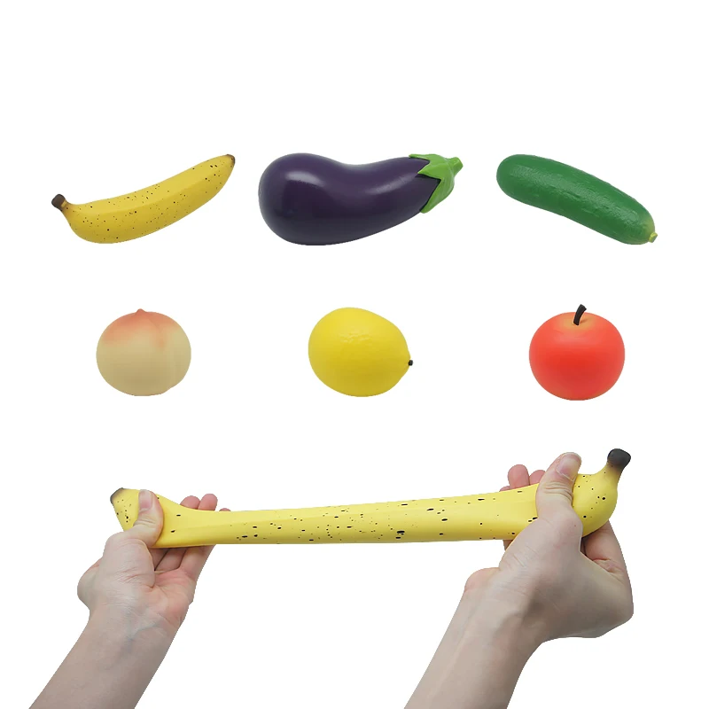High Quality Antistress Ball Fruits Autism Fidget Toys Squeeze Ball Banana Lemon Eggplant Cucumber Peach Shape For Kids & Adults