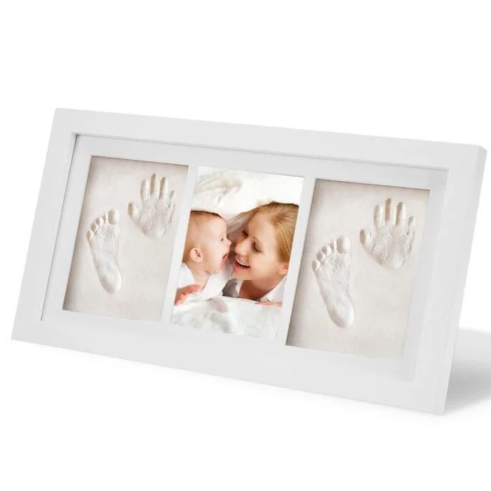 Customized Birthday Gift Newborn Baby Keepsake White Handprint Baby Footprint Wood Frame with Clay