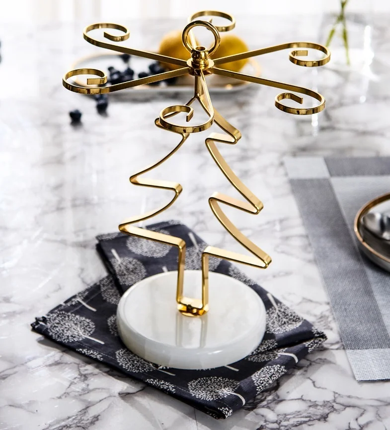 BSCI 2021 Elegant Golden Christmas Tree Metal Wine Glass Rack With Jade Base