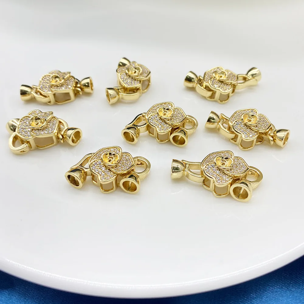 Rose-Shaped Brass Zircon Bow Connector Clasp for DIY Jewelry Making - Elegant and Durable