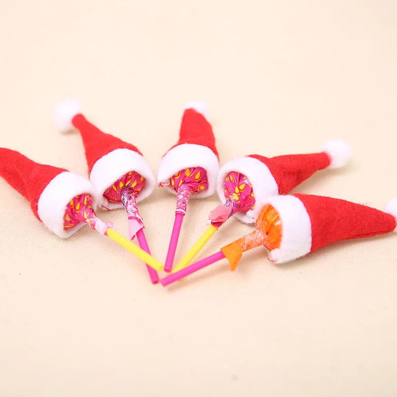 HB-207 Christmas Mini Santa Red Hats for Lollipop Bottle Candy Cover Cap Santa Hats 1.6x2.8inch