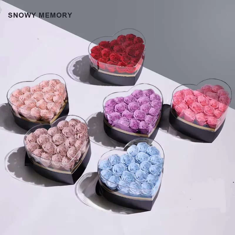 Hot Sale Red Roses Preserved In Heart Shape Flower Box To Express Love And Gratitude