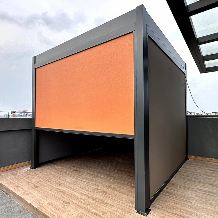 Motorized electric battery windproof and pergola aluminium outdoor shade fabric semi sheer balcony outdoor roller blinds