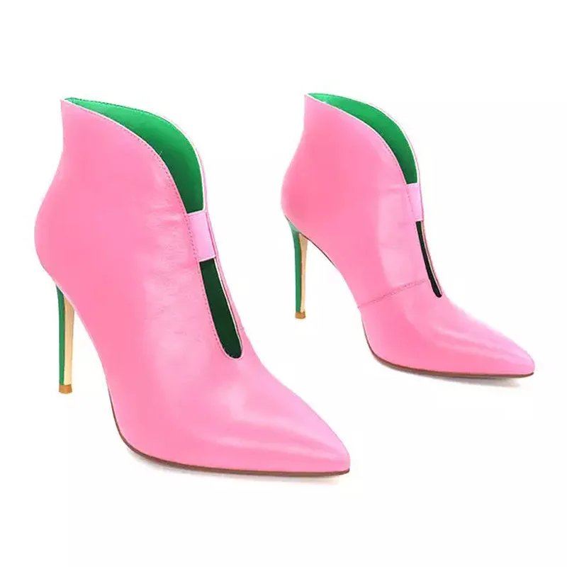 Support OEM/DOM Latest Design Women Leather Boots Pink Green Red Stiletto Women High Heels Open Vamp Boots