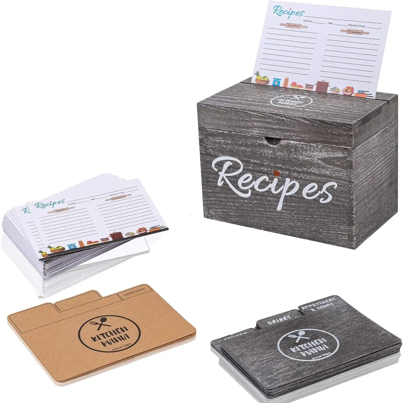 Wooden Vintage Recipe Box with Card Wooden Partition Vintage Style Set with 50 Recipe Cards as a Gift for Women