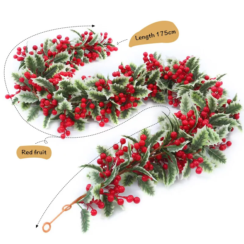 Wholesale 6 Feet Flower Garland Christmas Rattan Red Fruit Vine Artificial Hawthorn Hanging Ivy Garland for Home Decor