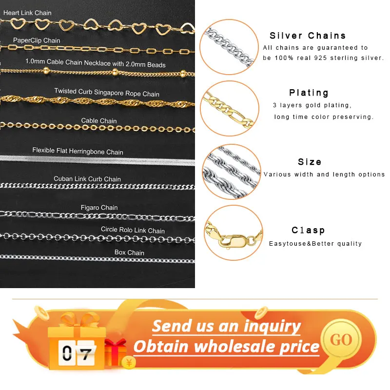 BSC-4 Silver Cuban Link Chain Necklace plata 925 al por mayor italiana 925 Silver Chains 14K 18K Gold Chain for Men Women