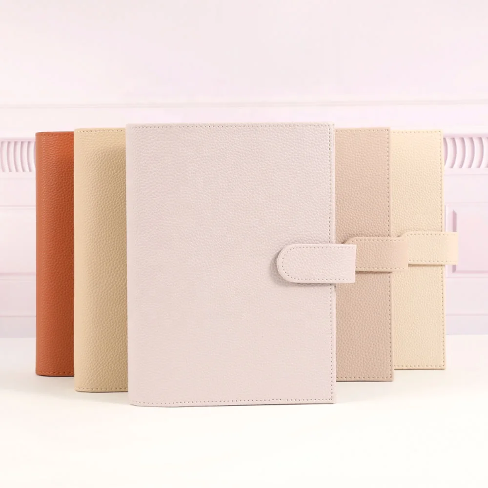 Hongbo Etsy Ins TK Best Selling A5 Pebble Leather 6-Rings Money Budget Binder Organizer With Fly Leaf & Clear Bags Available