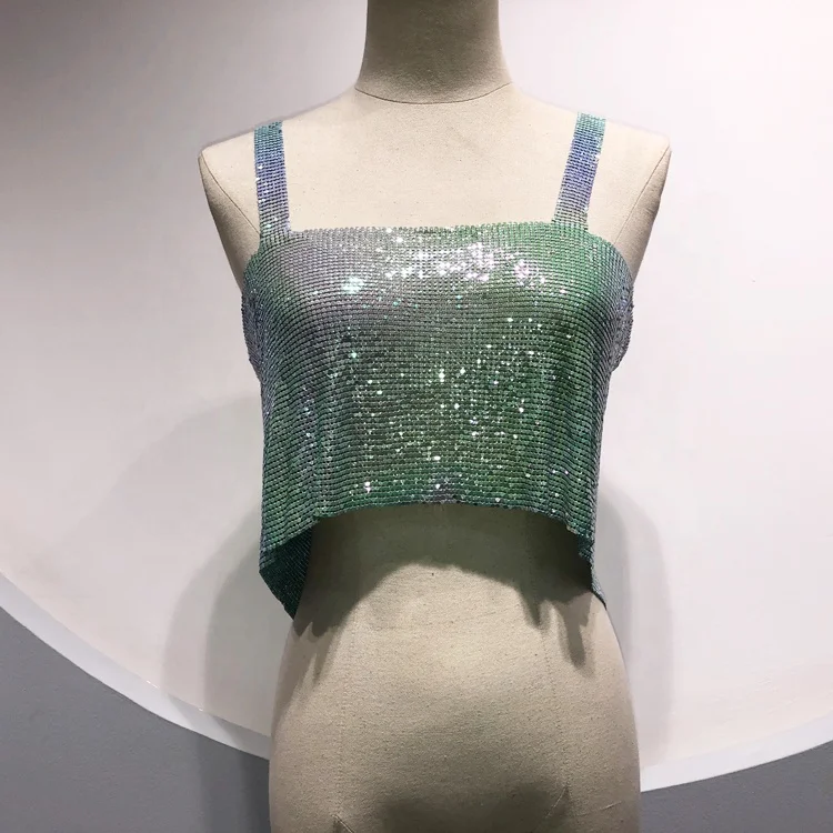 Новый стиль, сексуальный женский клубный вечерний блестящий хрустальный бретель-петля GC032, Радужный голубой драпированный бюстгальтер, короткий топ