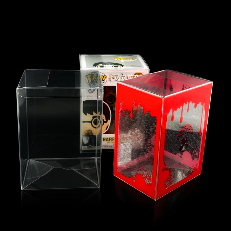 Small MOQ pop boxes clear custom clear PET protectors Funko pop display case with soft crease line