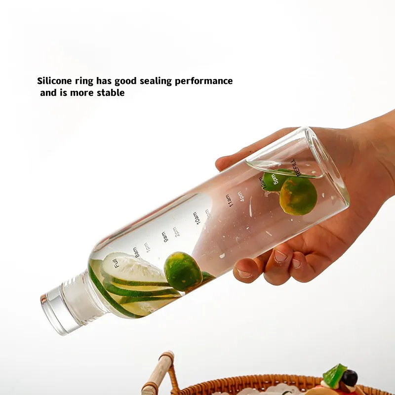 300ML 500Ml 750Ml Time Maker Reminder Reusable Sports Soda Drinking Borosilicate Glass Water Bottle