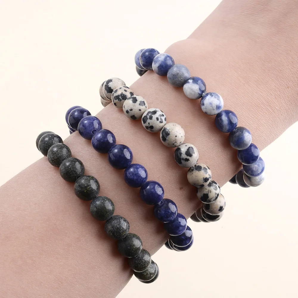 New 8mm Natural Round Malachite Stone Agate Beads Collection Semi-Precious Gemstone Beaded Stretch Bracelet