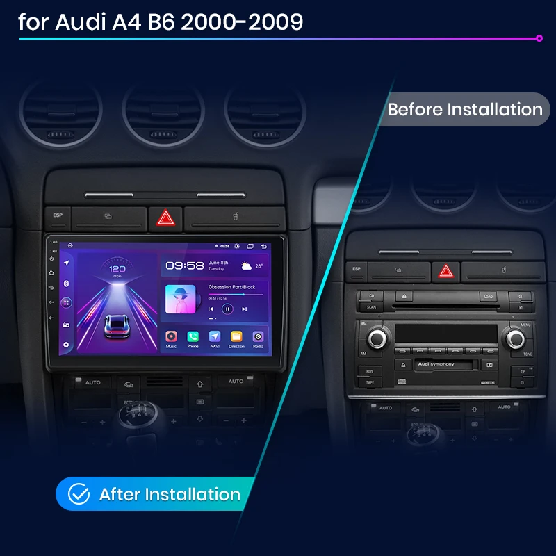 Junsun V1 CarPlay Head Unit Car DVD Player For Audi A4 2004 Android Car Radio for Audi A4 2000-2009 Autoradio Multimedia Stereo