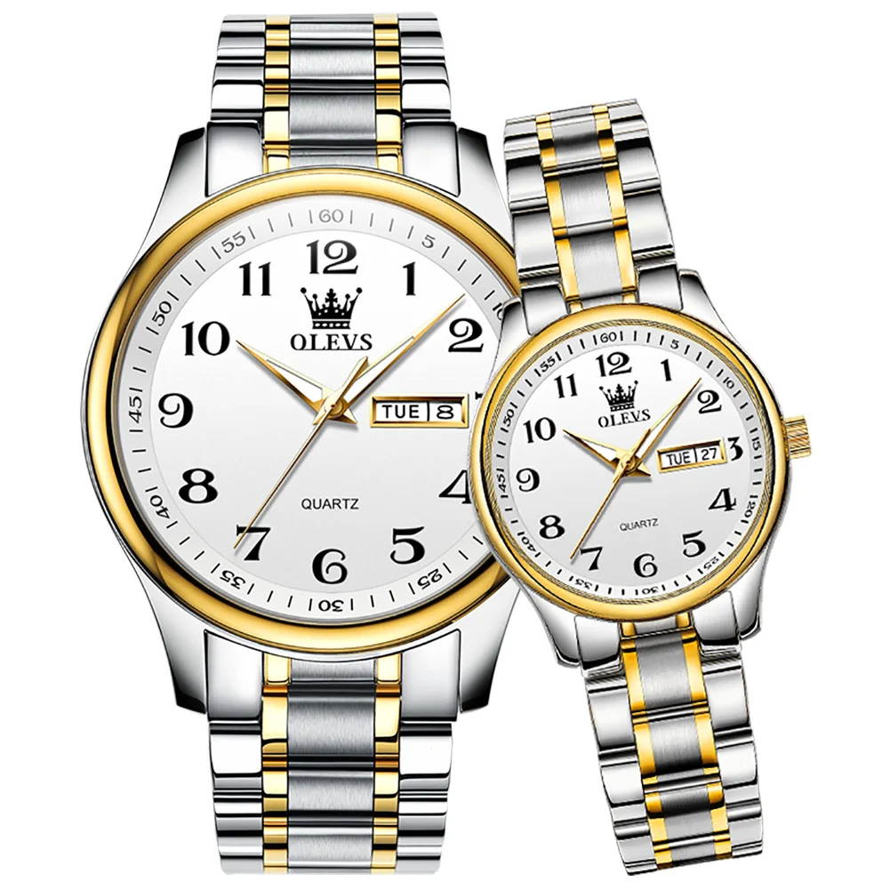 OLEVS 5567 Watch Men and Women Quartz Stylish Pair Gift Wristwatch Brand Your Own Luxury Number Read Lover Couple Watch