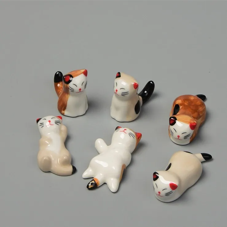 Super Cute Ceramic Cat Shape Home Decoration, Chopsticks Rest inner Spoon Stand Knife Fork Holder,Cartoon Lucky Cat Decoration