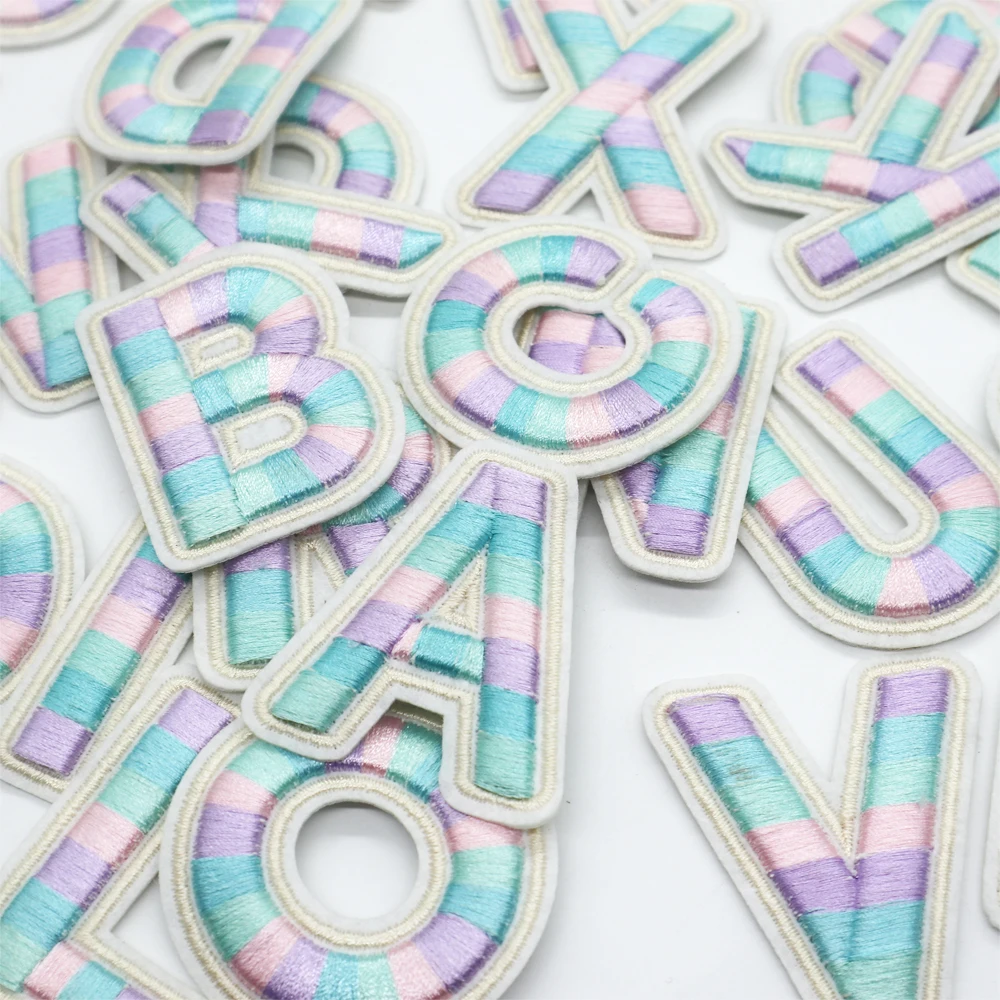 New Arrival Creative Rainbow A-Z Alphabet patches Embroidery Letter Patches Iron On for Bags/Clothes/Hats Accept Custom design