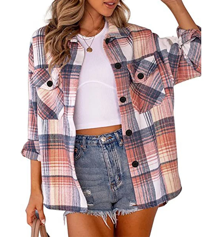 OEM/ODM flanela 2023 classic The fashion button down shirts is perfect choice daily wear hot selling loose fit plaid shirt