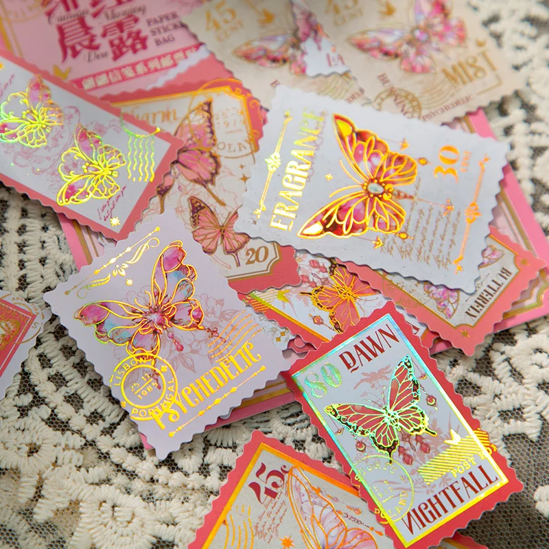 Simno 30pcs Vintage Postage Stamp Scrapbook Stickers Journal Aesthetic Small Butterfly Sticker Pack