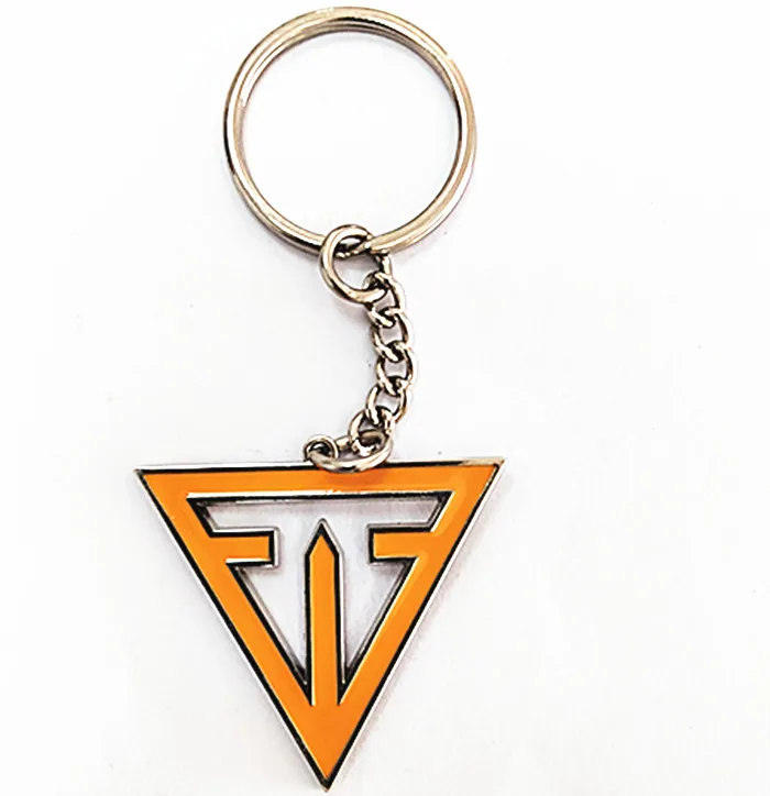 Simplified metal triangle shaped key tag split ring key ring die cut out key chain