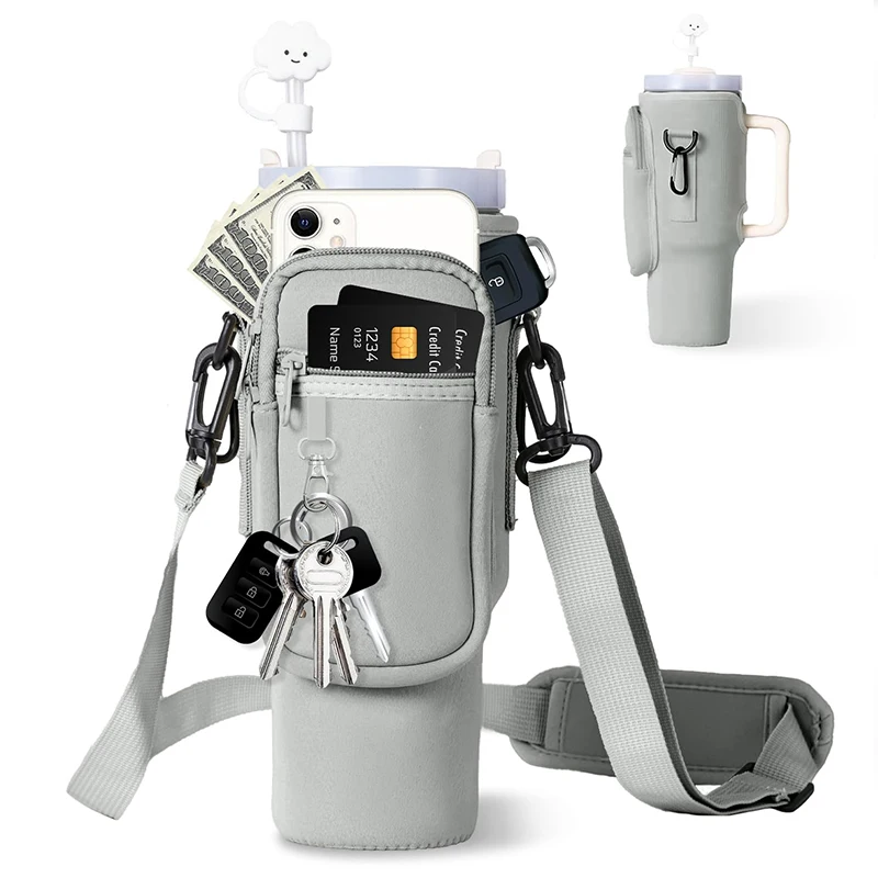 40 oz Neoprene Cup Covers Water Bottle Holder Pouch Crossbody Water Bottle Carrier Bag with Phone Pocket for 40oz Tumbler Cup