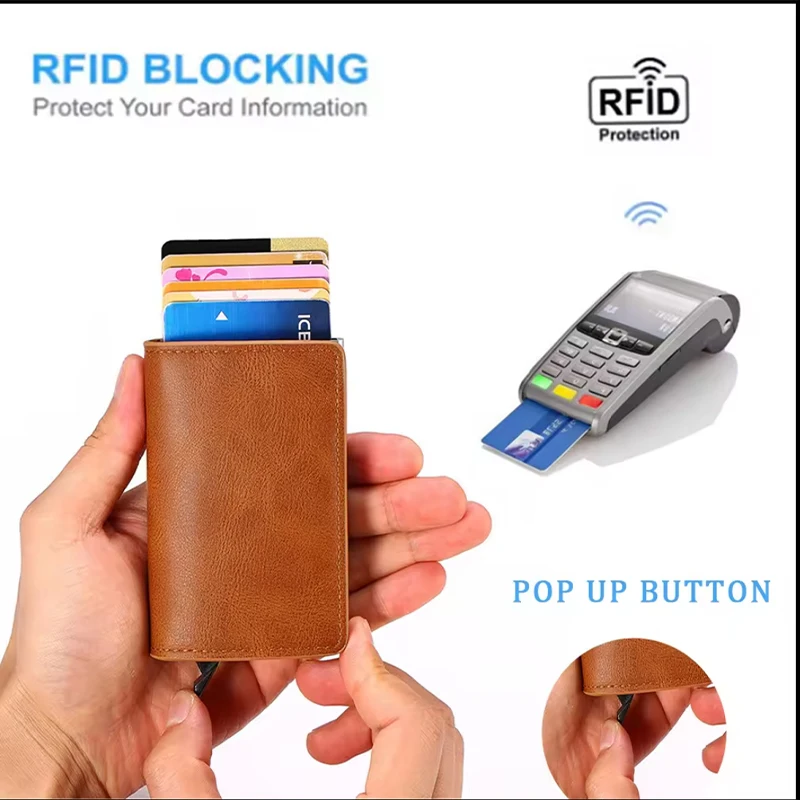 Pu Leather Money Clip Smart Wallet Automatic Pop-Up Card Holder Western Real Leather Womens Leather Purse