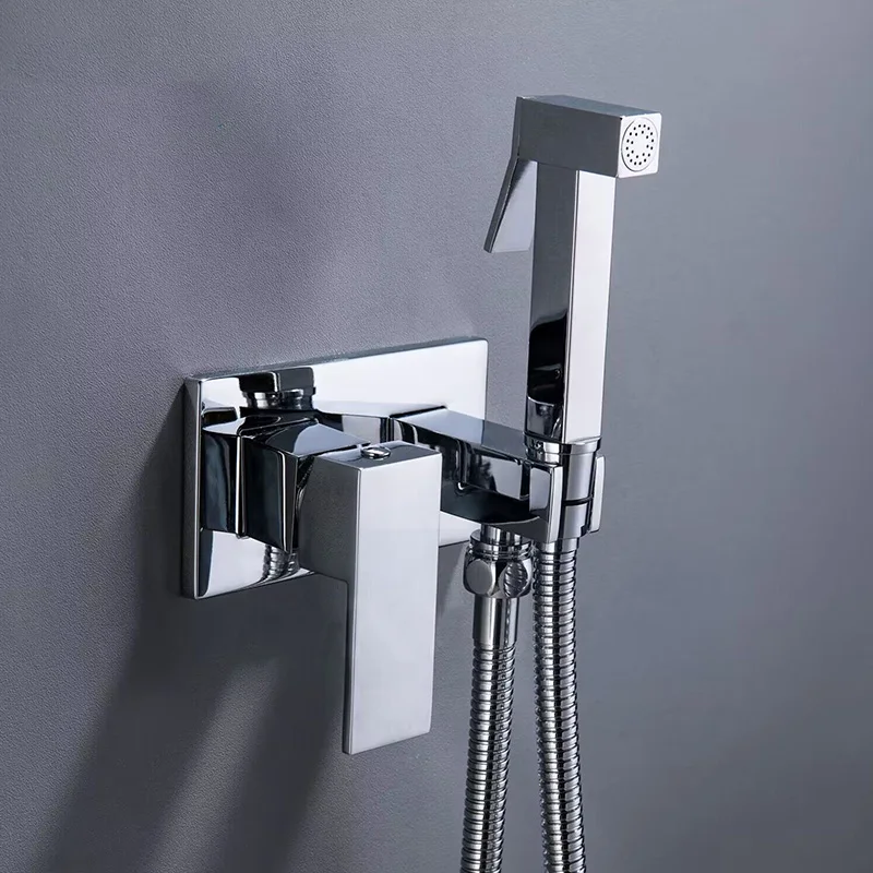 Square Shape Bathroom Brass Toilet Hot Cold Bidet Spray  Handheld Hygienic Jet  Douche Kit Muslim Shower Set Tap Shattaf Faucet