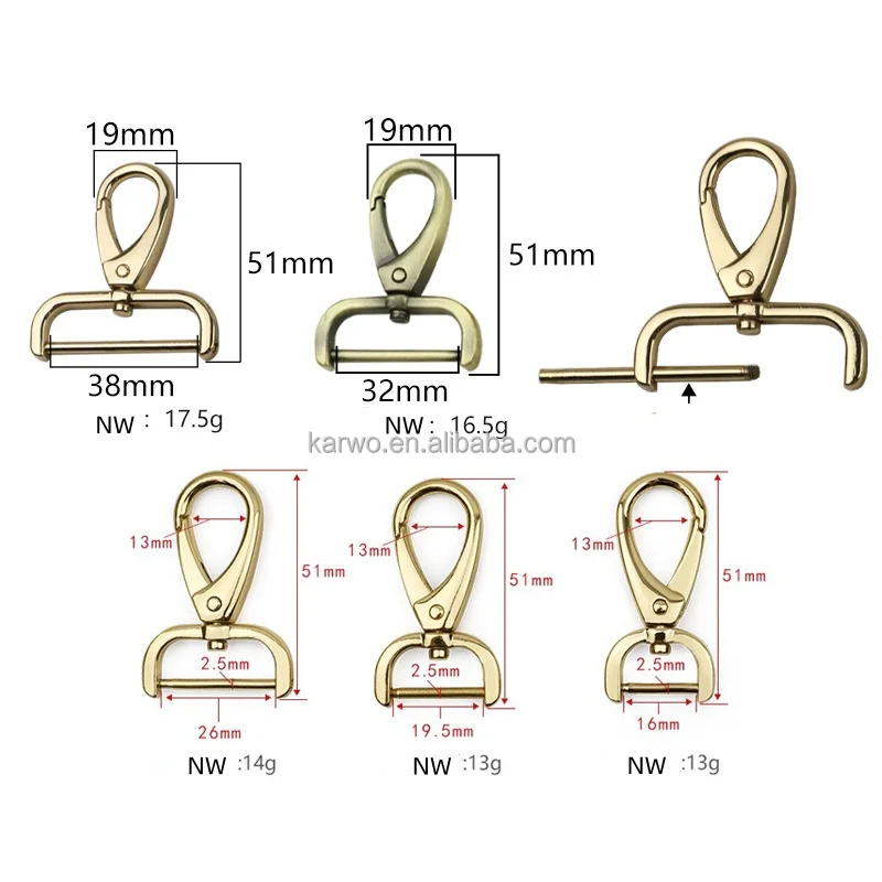Karwo metal screw bar bag swivel clasp removable screw rod fish buckle snap hook
