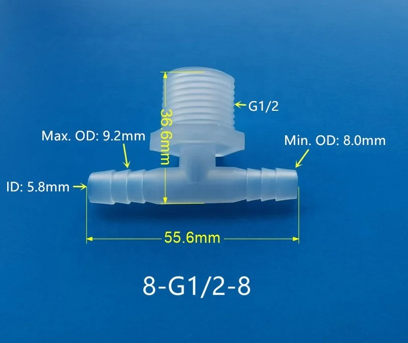 Plastic two barb to male thread Tee T 3 way hose pipe fitting adapter