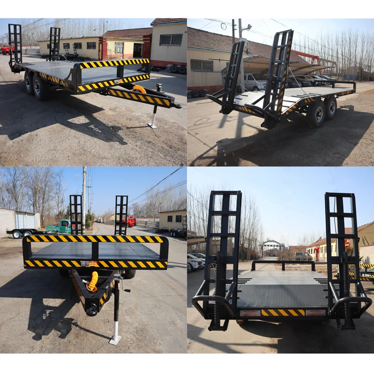 6 ton excavator trailer tandem axles flatbed trailer with ramp