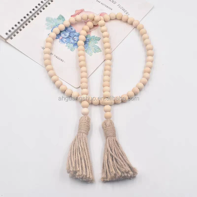 
wood bead garland rustic decor bedroom wall decorations farmhouse ornament woven wall hanging /light natural wood bead tassels 