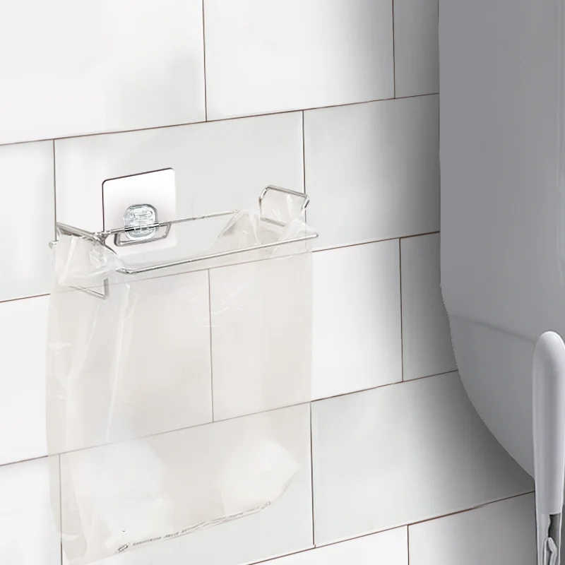 SAMANL Wall Mounted Metal Stainless Steel Simple Style Storage Kitchen Garbage Bag Holder