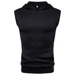 Men Muscle Hoodie Tank Top Bodybuilding Gym Workout Sleeveless Vest Shirt Tee Tops Black Gray White Yellow