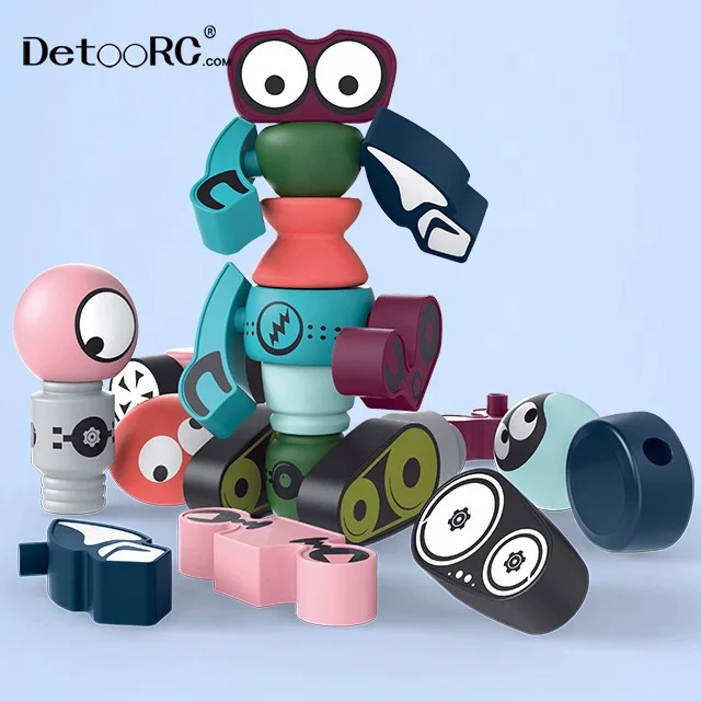 Detoo STEM educational building block for children assemble puzzle DIY deformation robot magnetic toy