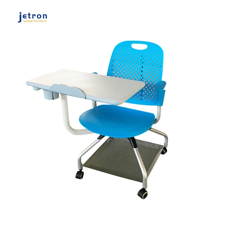 ABS engineering plastics and other materials university classroom educational plastic table chairs with writing pad