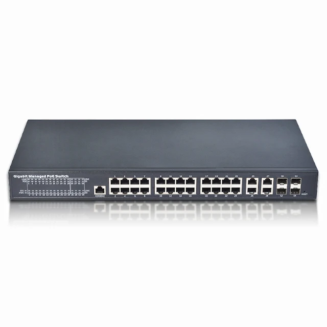 PSE2444GCD-LW: 32 gigabit port Network PoE+ switch 24 x Copper RJ-45 plus 4 x 1Gb uplink L2 managed PoE switch for CCTV Camera