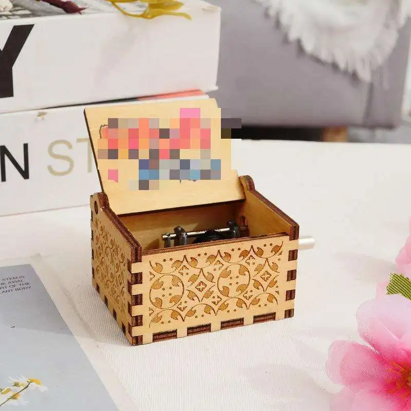 New High Quality Manufacturer Cheap Small Anime Carved Custom Mini Wooden One Piece Hand Crank Music Box for Girls