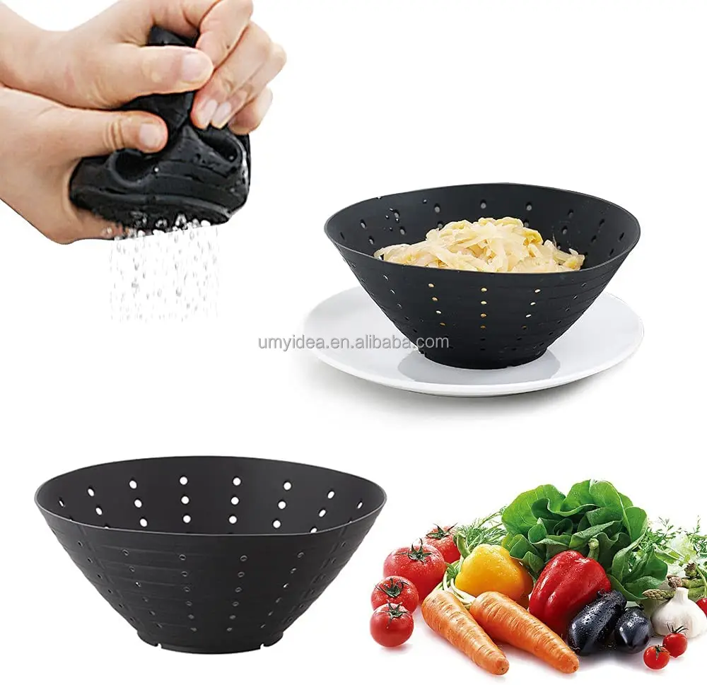 2022 SQUEEZABLE Silicone Food Strainer Collapsible Colander,Portable Veggies Fruits Drainer Steam Basket Pasta Sieve Travel