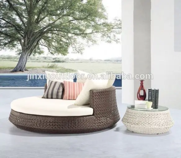 Outdoor furniture rattan round sunbed with canopy JX-2071