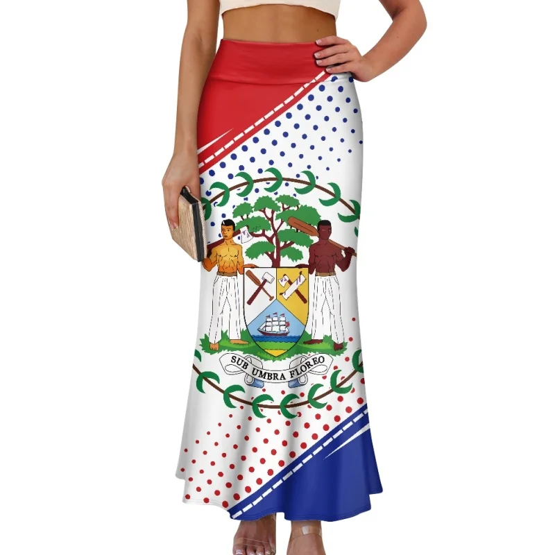Low MOQ Print Dropship Elegant Wrap Skirts Belize Special Pattern High Waist Long Skirt for Women