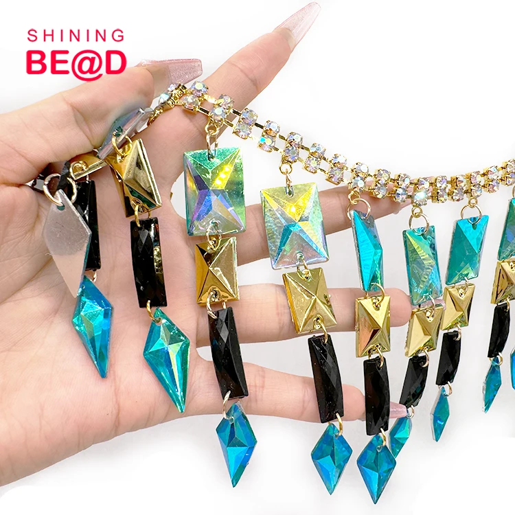 New fashion AB Color Resin Stone Hot fix Rhinestone Beaded Applique Tape Trim Iron on Carnival Costume Wedding Dress Decor